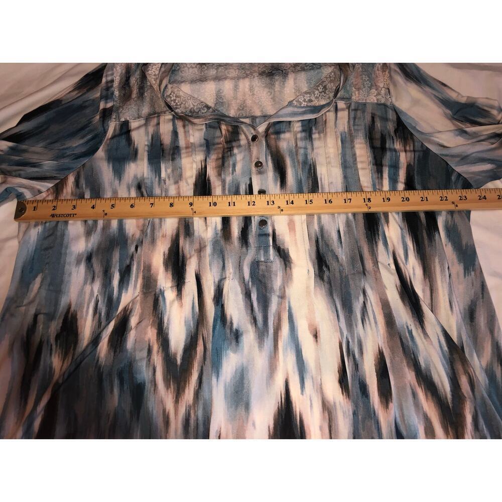 Tunic Top Size XL Lace Pleated Slinky Stretchy Knit Short Sleeve Blue Neutral - Picture 6 of 9